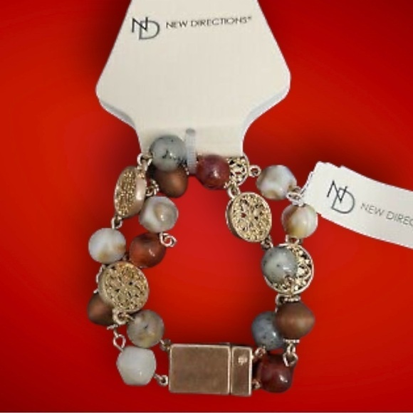 NWT Directions Gold Tone Bracelet Brown Natural 2-Strand $24 - Picture 3 of 7